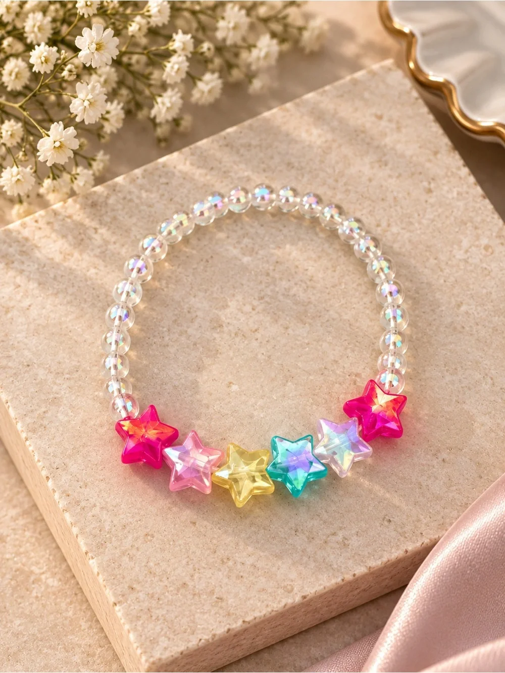 Kids Iridescent Beaded Star Bracelet - Multicolor